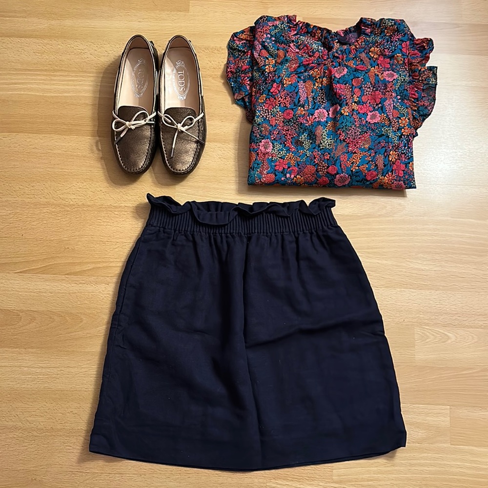 J. Crew Factory navy linen cotton blend city skirt size 2